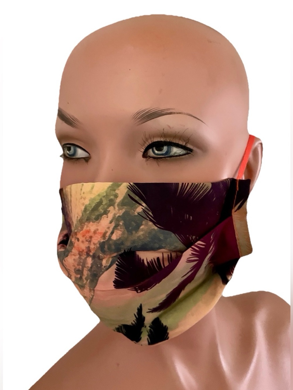 LE SUPERBE Silky Scenic TROPICAL Print Fabric FACE MASK O/S NWOT